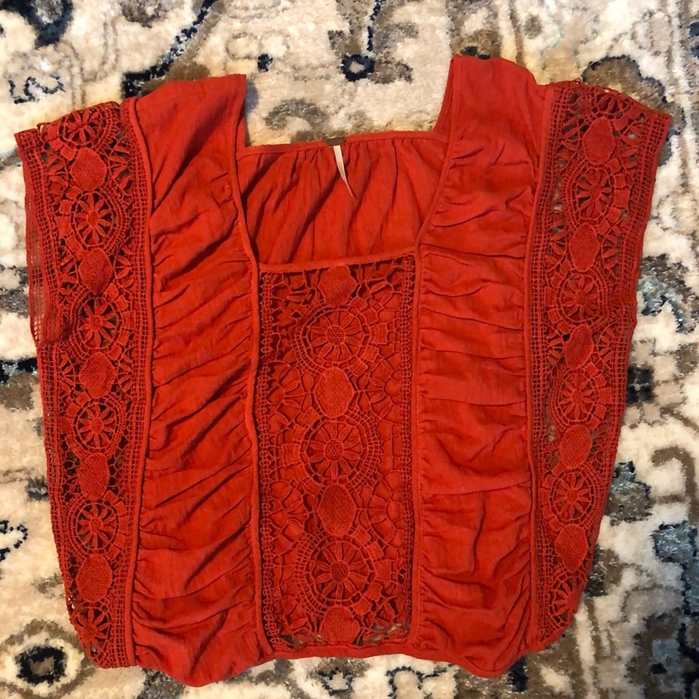 FREE PEOPLE burnt orange blouse - crochet detail